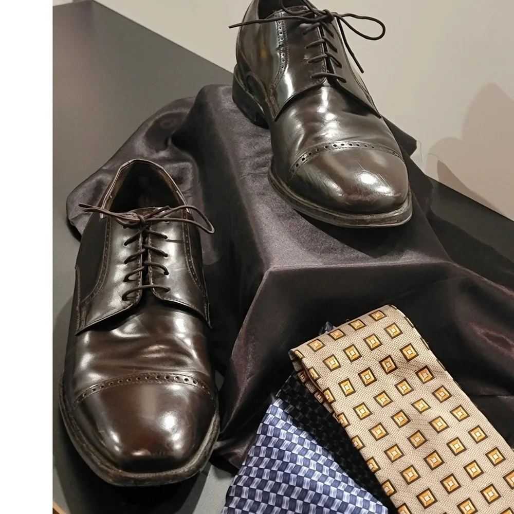 Johnston & Murphy Mens 10.5‎ W Brown Leather Cap Toe Shoes Trampoline Comfort